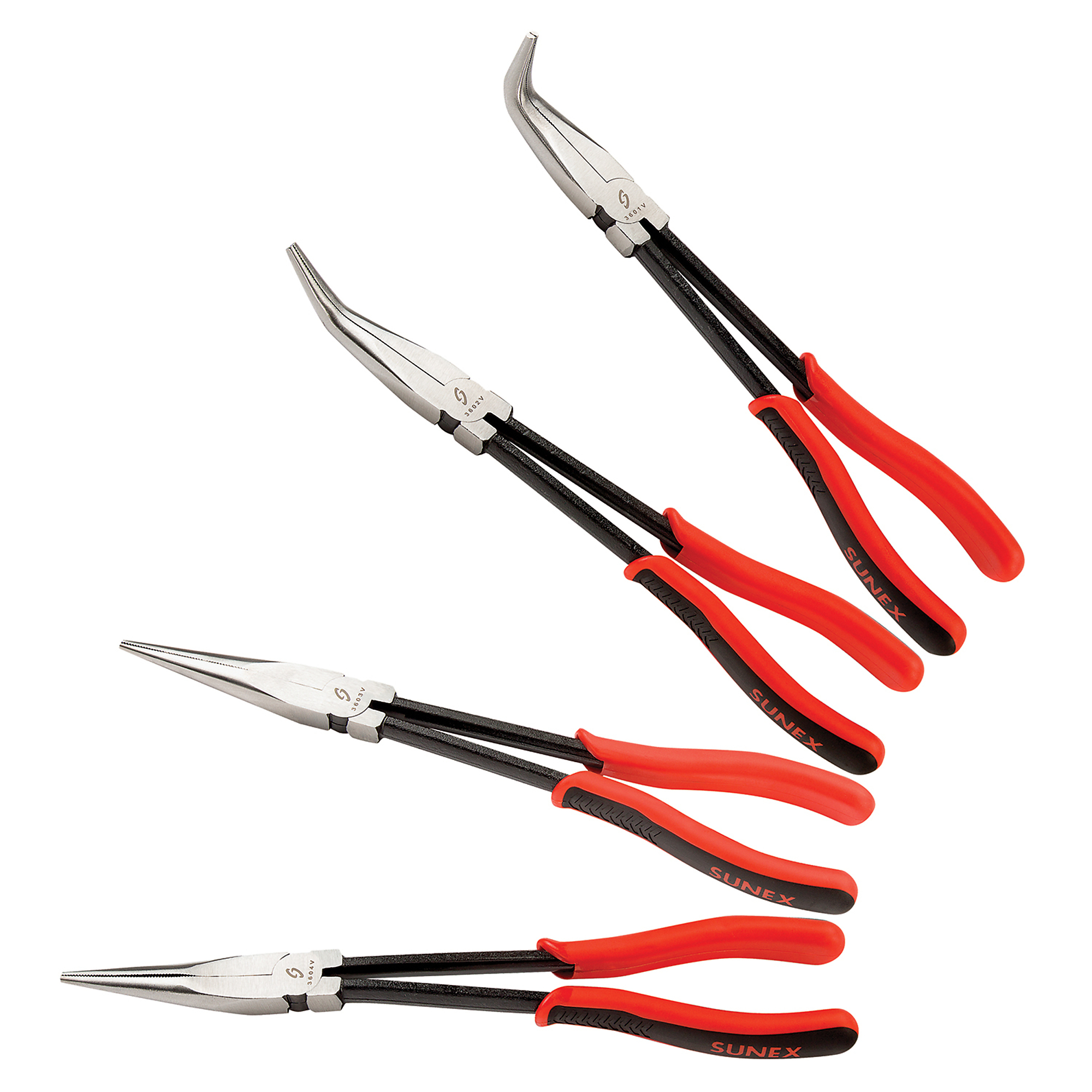 Sunex Tools Long Reach Plier Set — 11in., 4-Piece, Alloy Steel, Non-Slip Comfort Grip, Model# 3600V